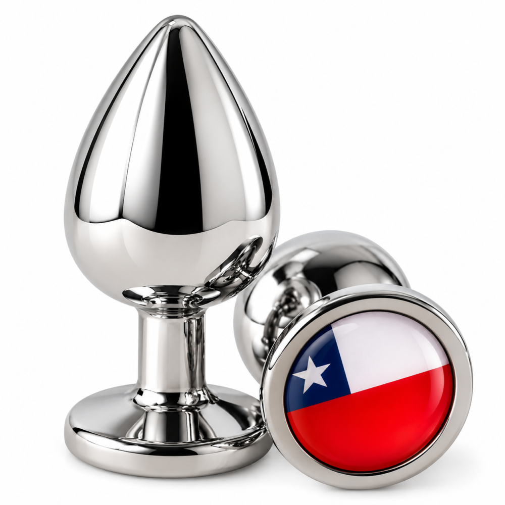 123242f7-4246-4bd7-af2d-56b281aabe2c Plug Anal Talla L Plateado con Diseño Bandera Chilena - Image 1